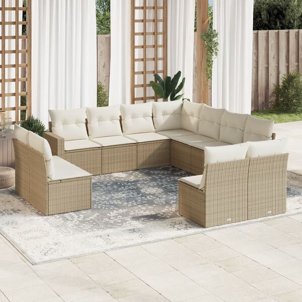vidaXL Salon de jardin 11 pcs avec coussins beige r&eacute;sine tress&eacute;e