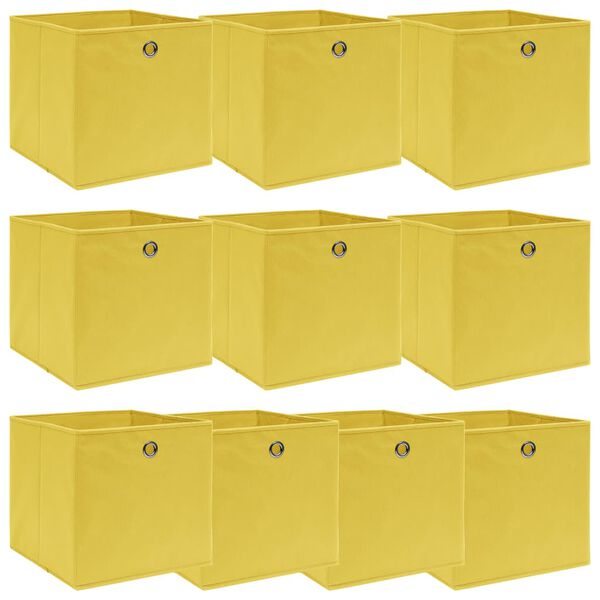 vidaXL Boîtes de rangement 10 pcs Jaune 32x32x32 cm Tissu