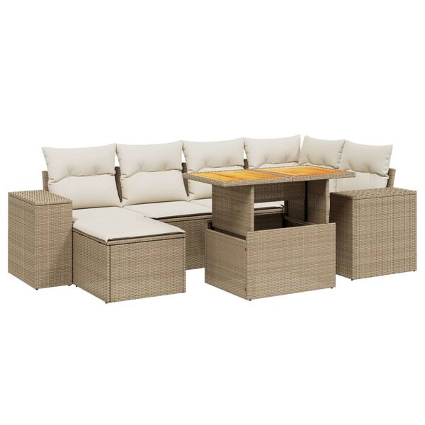 vidaXL Salon de jardin avec coussins 7 pcs beige r&eacute;sine tress&eacute;e