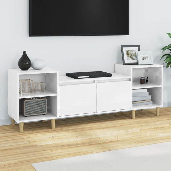 vidaXL Meuble TV Blanc brillant 160x35x55 cm Bois d'ing&eacute;nierie