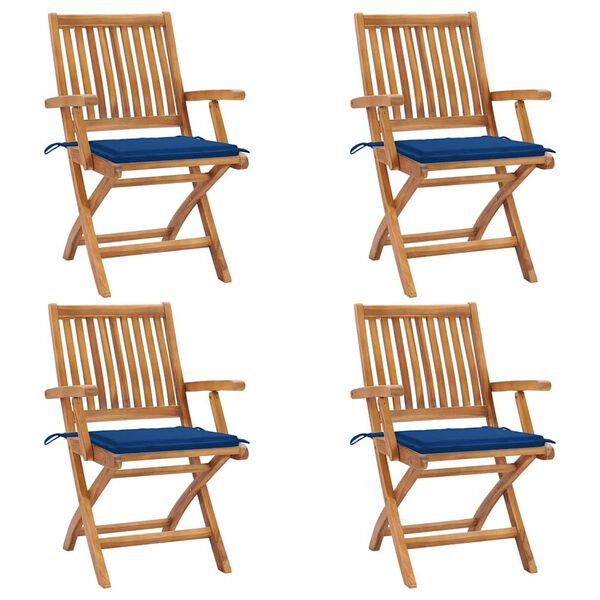 vidaXL Chaises pliables de jardin avec coussins lot de 4 Teck solide