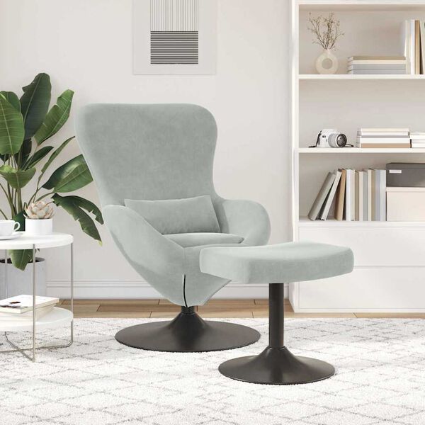 vidaXL Chaise &OElig;uf avec Pouf Gris clair Velours