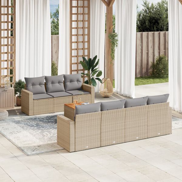 vidaXL Salon de jardin avec coussins 8pcs m&eacute;lange beige r&eacute;sine tress&eacute;e