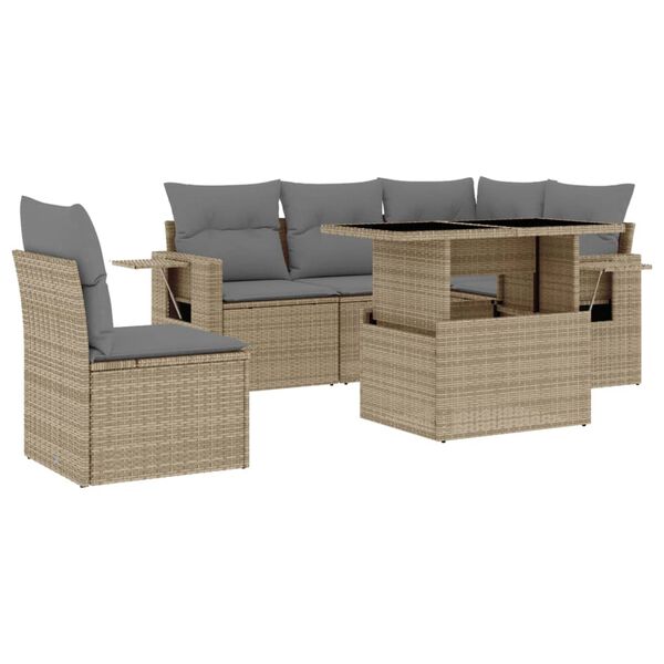 vidaXL Salon de jardin avec coussins 6 pcs beige r&eacute;sine tress&eacute;e