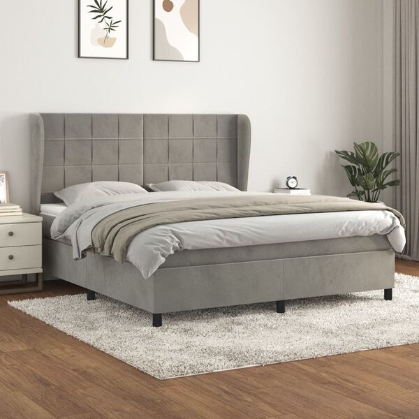 vidaXL Sommier &agrave; lattes de lit et matelas Gris clair 180x200cm Velours