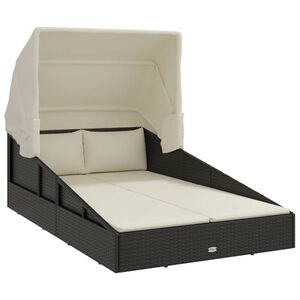 vidaXL Transat avec toit pliable noir 200x114x128 cm r&eacute;sine tress&eacute;e