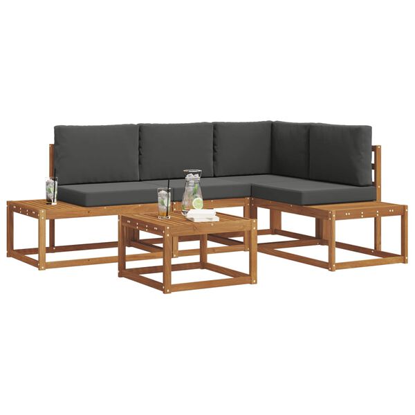 vidaXL Ensemble de canap&eacute;s d'ext&eacute;rieur 5 Pi&egrave;ce Naturel et Anthracite