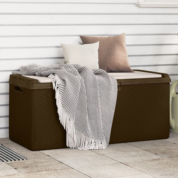vidaXL Bo&icirc;te de rangement jardin coussin de si&egrave;ge marron 350 L PP
