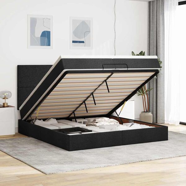 VidaXL Cadre de lit ottoman avec matelas noir 200x200cm tissu