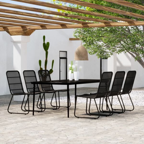vidaXL Ensemble &agrave; manger de jardin 7 pcs Noir