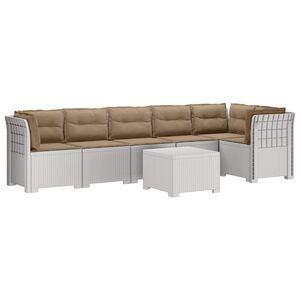 vidaXL Canap&eacute; de Jardin 6 Places avec Coussins Aspect Rattan PP Blanc