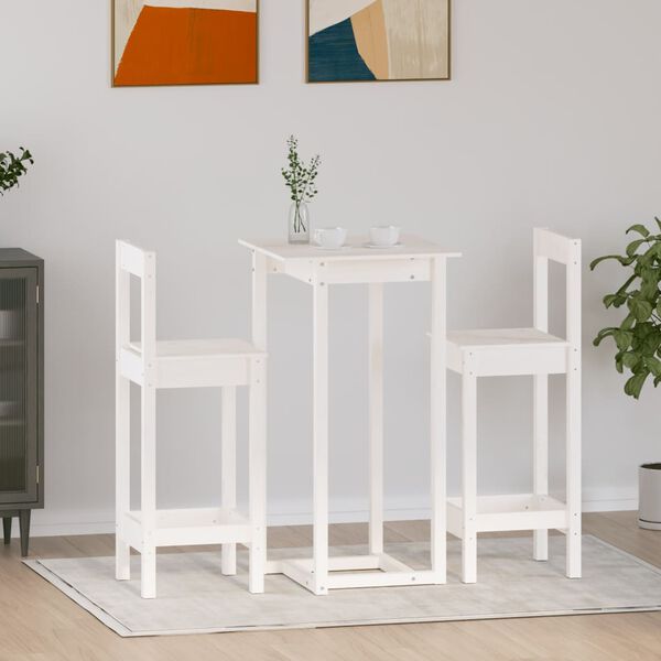 vidaXL Ensemble de bar 3 pcs Blanc Bois de pin massif