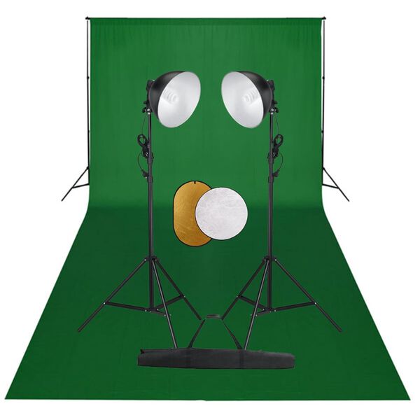 vidaXL Kit de studio photo avec lampes toile de fond et r&eacute;flecteur