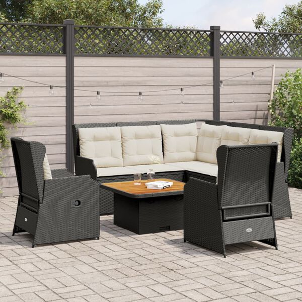 vidaXL Salon de jardin 5 pcs avec coussins Noir R&eacute;sine tress&eacute;e