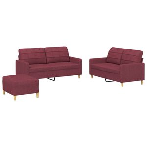 vidaXL Ensemble de canap&eacute;s 3 pcs avec coussins Rouge bordeaux Tissu
