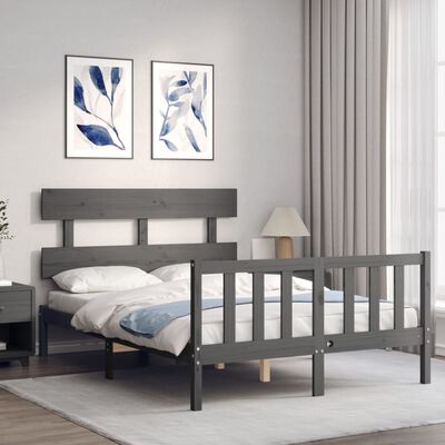 vidaXL Cadre de lit avec tête de lit gris double bois massif