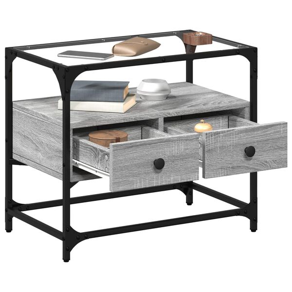 vidaXL Meuble TV avec dessus en verre sonoma gris bois d'ing&eacute;nierie