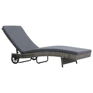 vidaXL Chaise longue avec roues et coussin R&eacute;sine tress&eacute;e Anthracite