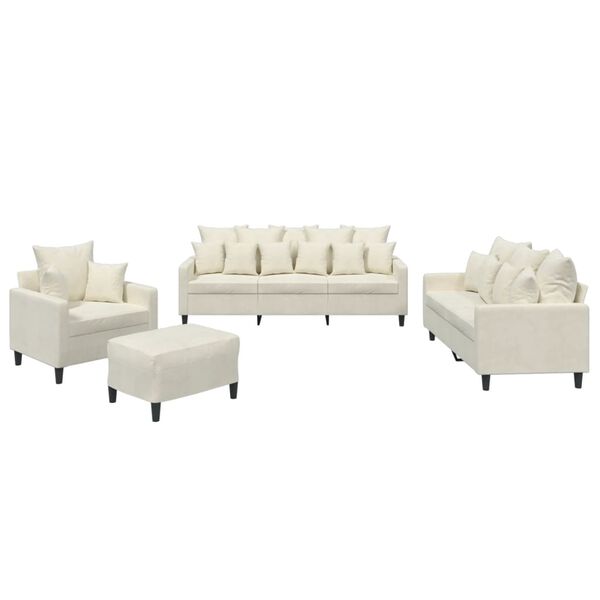 vidaXL Ensemble de canap&eacute;s 4 pcs avec coussins Cr&egrave;me Velours