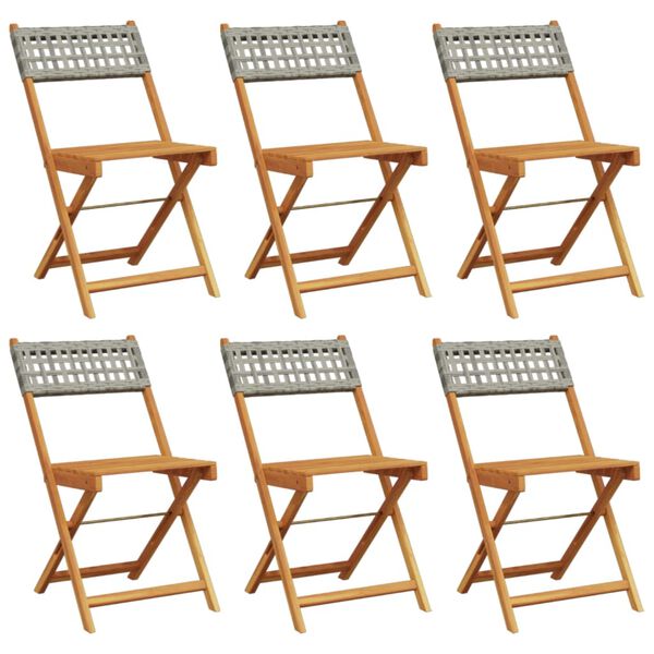 vidaXL Chaises de jardin pliantes lot de 6 gris poly rotin bois massif