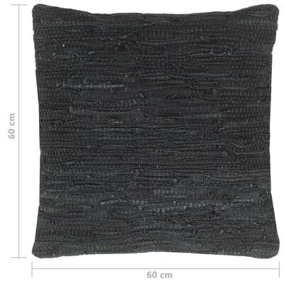 vidaXL Coussin chindi Noir 60x60 cm Cuir et coton