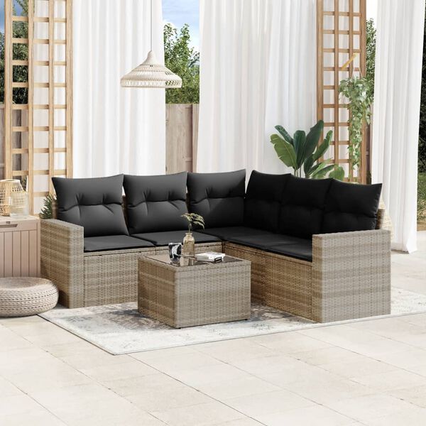 vidaXL Salon de jardin 6 pcs avec coussins gris clair r&eacute;sine tress&eacute;e