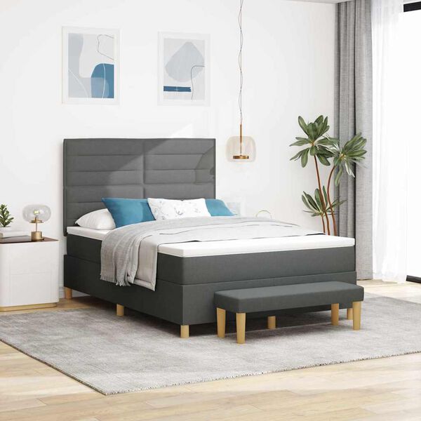 vidaXL Lit &agrave; ressorts avec matelas Gris fonc&eacute; 140 x 190 cm tissu