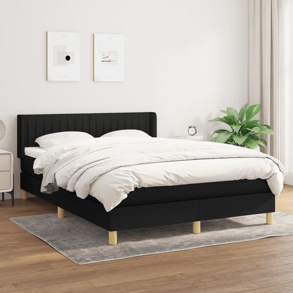vidaXL Sommier &agrave; lattes de lit avec matelas Noir 140x190 cm Tissu