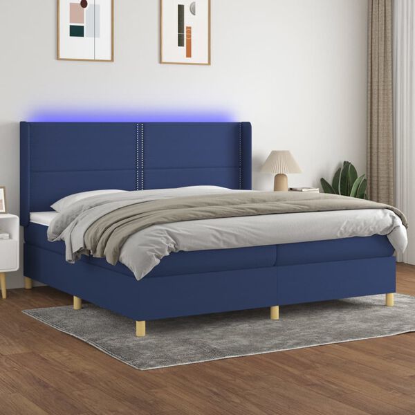 vidaXL Sommier &agrave; lattes de lit matelas et LED Bleu 200x200 cm Tissu