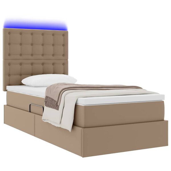 vidaXL Lit avec rangement et LED avec matelas Cappuccino 90 x 200 cm