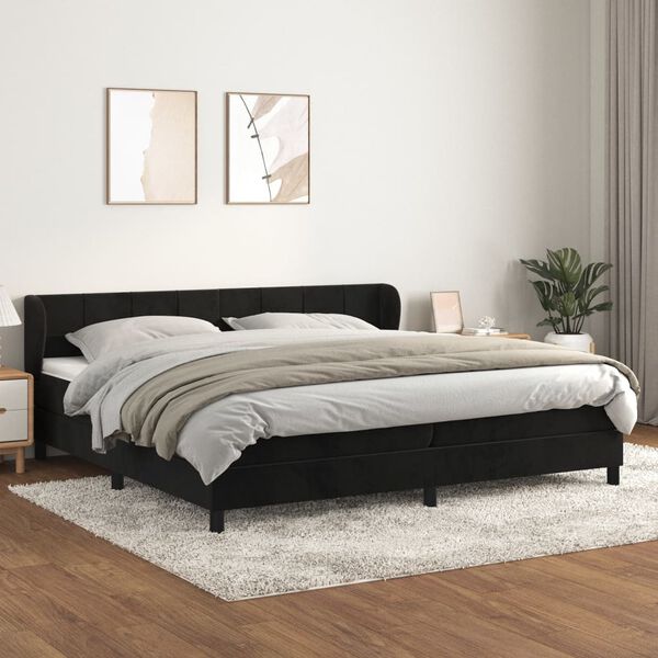 vidaXL Sommier &agrave; lattes de lit et matelas Noir 200x200 cm Velours