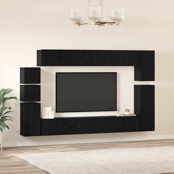 vidaXL Ensemble meuble TV 9 pcs Ch&ecirc;ne noir Bois d'ing&eacute;nierie