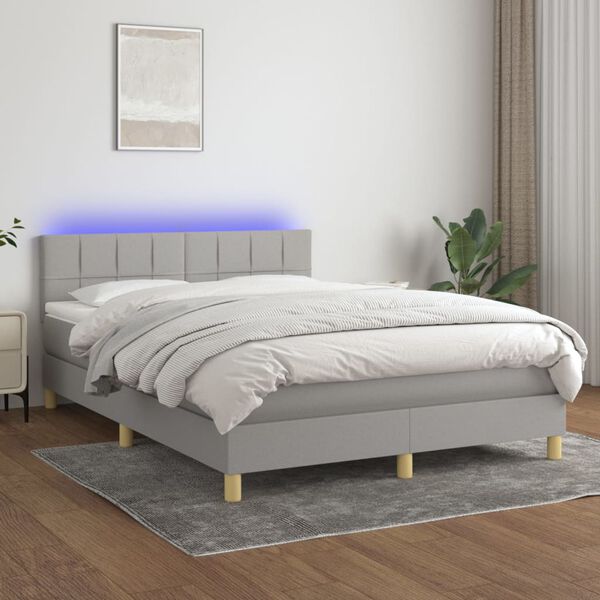 vidaXL Sommier &agrave; lattes de lit et matelas et LED Gris clair 140x200 cm