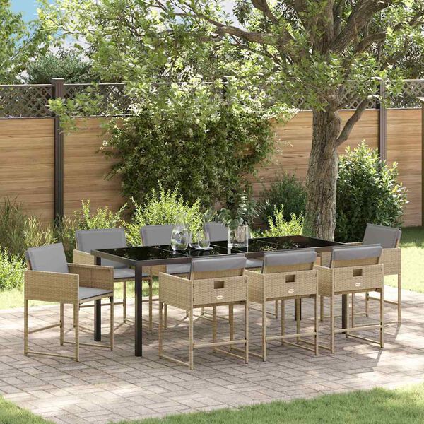 vidaXL Ensemble de salle &agrave; manger pour jardin 9 pcs Beige polyrotin