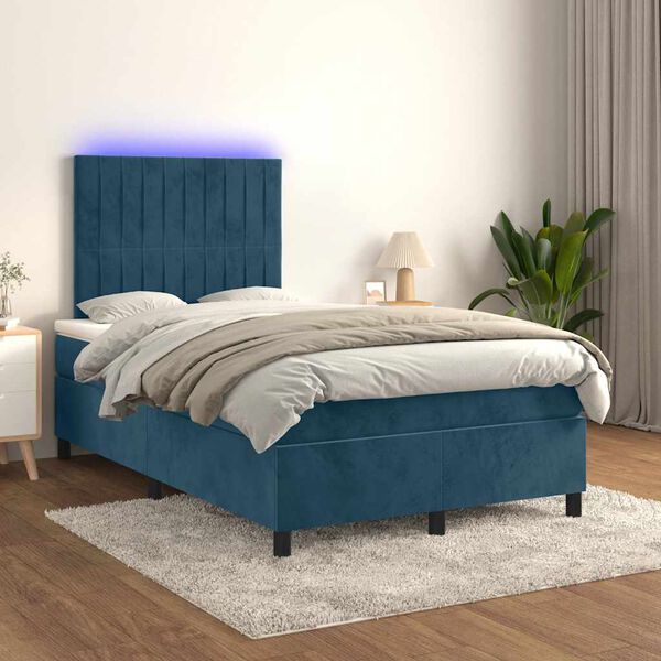 vidaXL Sommier &agrave; lattes de lit avec matelas LED Bleu fonc&eacute; 120x200 cm
