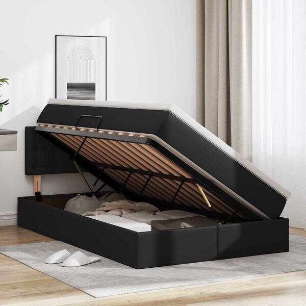 vidaXL Lit avec rangement et matelas Noir 120 x 190 cm Simili cuir
