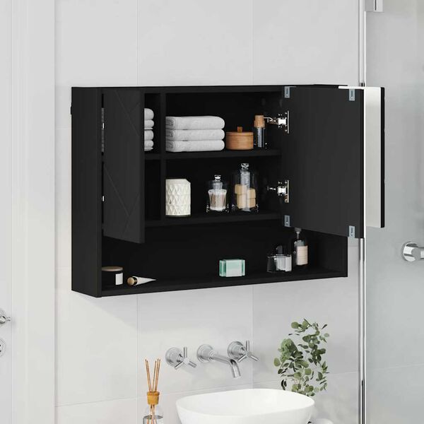 vidaXL Armoire Miroir Noir 80 x 17 x 55 cm Bois d'ing&eacute;nierie