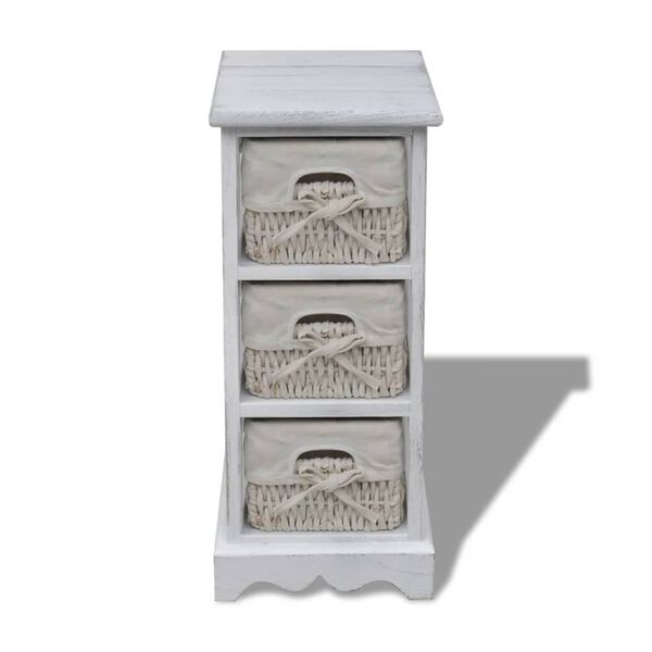vidaXL Étagère de rangement en bois 3 paniers en tissage Blanc