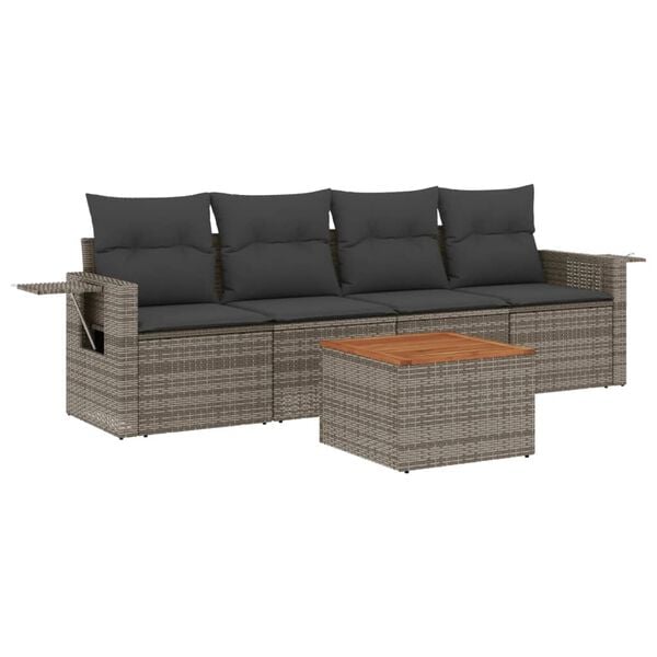 vidaXL Salon de jardin 5 pcs avec coussins gris r&eacute;sine tress&eacute;e