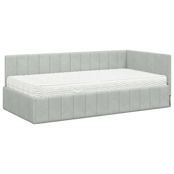 vidaXL Cadre de lit d'angle avec matelas 2 pcs Gris clair Velours
