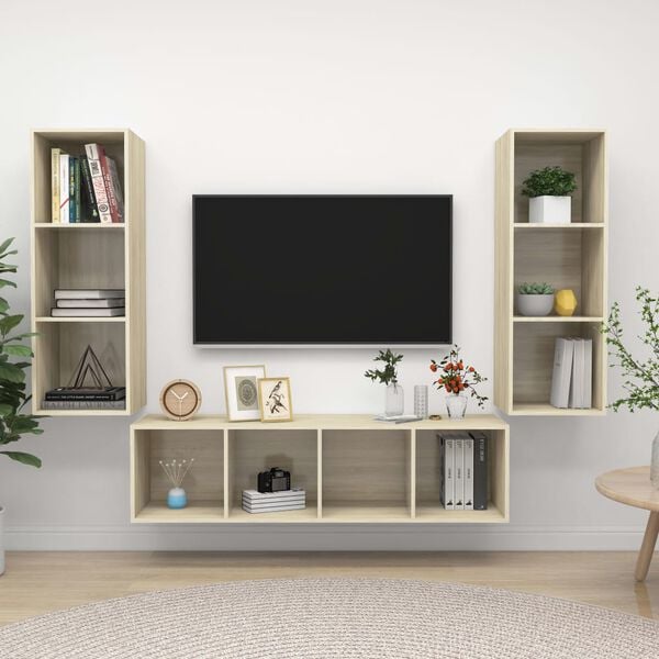 vidaXL Ensemble de meubles TV 3 pcs Ch&ecirc;ne sonoma Bois d'ing&eacute;nierie