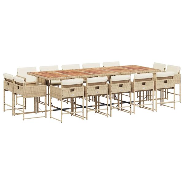 vidaXL Ensemble &agrave; manger de jardin et coussins 15 pcs beige