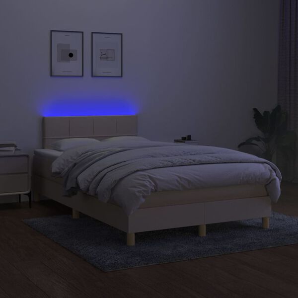 vidaXL Sommier &agrave; lattes de lit avec matelas LED Cr&egrave;me 120x200 cm Tissu