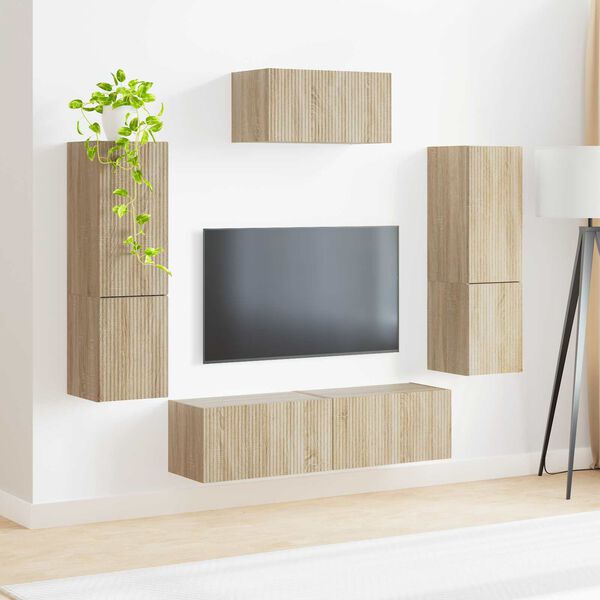 vidaXL Ensemble meuble TV 4 pcs Ch&ecirc;ne Sonoma Bois d'ing&eacute;nierie