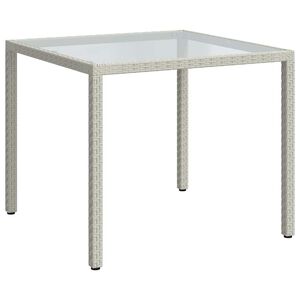 vidaXL Table de jardin 90x90x75cm Verre tremp&eacute; et r&eacute;sine tress&eacute;e Blanc