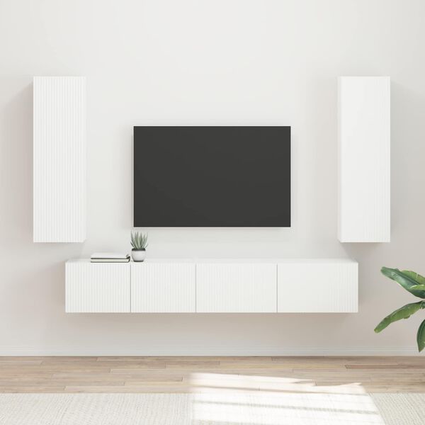 vidaXL Ensemble meuble TV Montage mural 3 pcs Blanc Bois d'ing&eacute;nierie