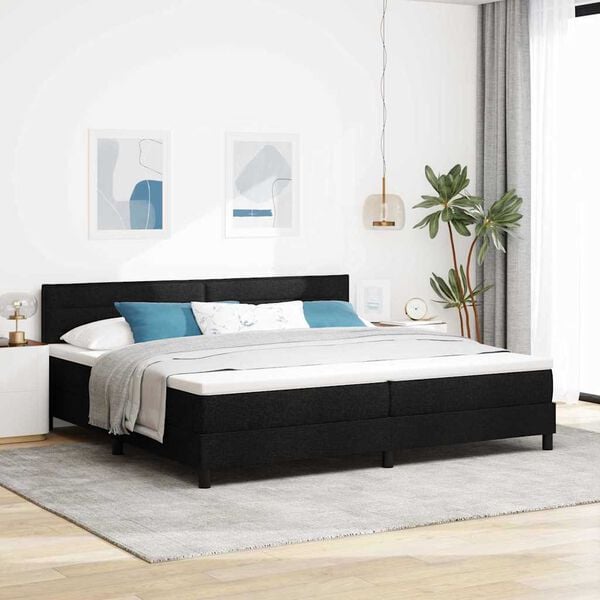 vidaXL Lit &agrave; ressorts avec matelas Noir 200 x 200 cm tissu