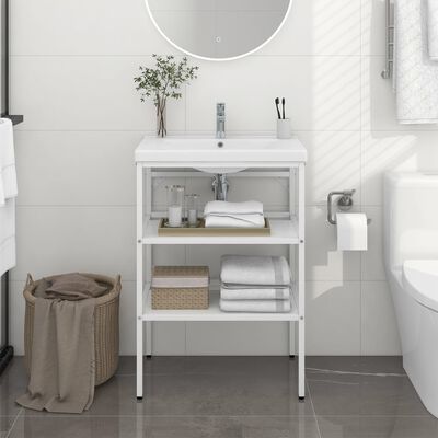 vidaXL Cadre de lavabo de salle de bain Blanc 59x38x83 cm Fer