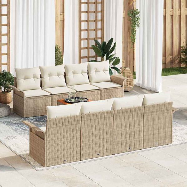 vidaXL Ensemble de canap&eacute; de jardin 9 pcs Beige et cr&egrave;me polyrotin
