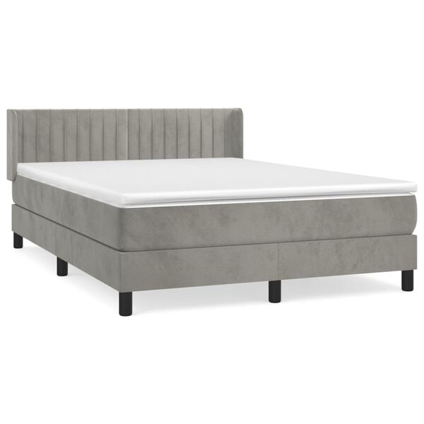 vidaXL Sommier &agrave; lattes de lit et matelas Gris clair 140x190cm Velours